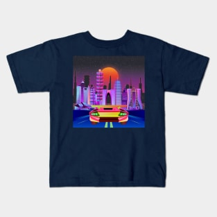 Neon Sunset Night City Drive | Cyberpunk Art | Video Game Inspired Kids T-Shirt